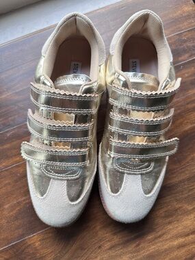 Steve Madden Momentum Metallic Gold Triple-Velcro Sneakers